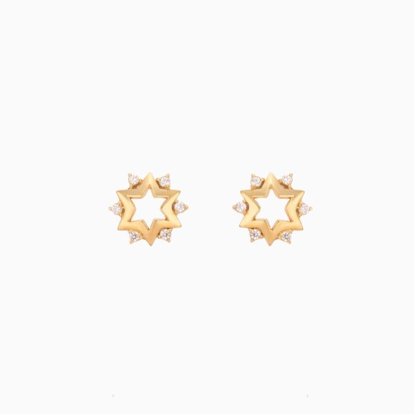 Tiesh 22kt Gold Star Earrings with American Diamonds