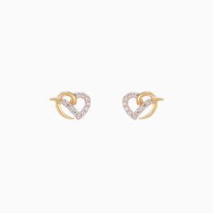 Tiesh 22kt Gold Heart-Shaped Earrings with American Diamonds